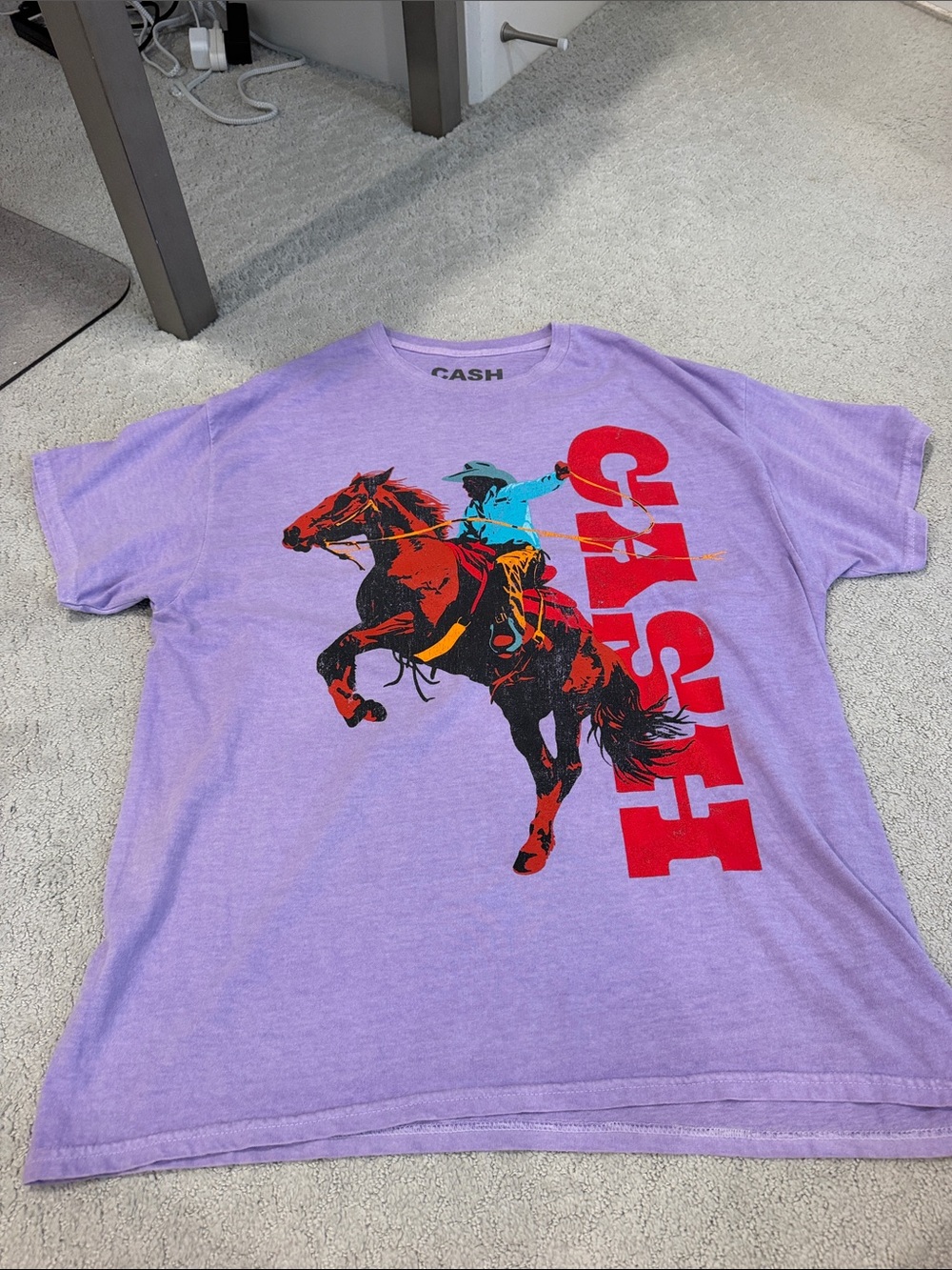Johnny Cash Size S/M Oversized Women’s Lilac Tee with Red & Black Rodeo Graphic